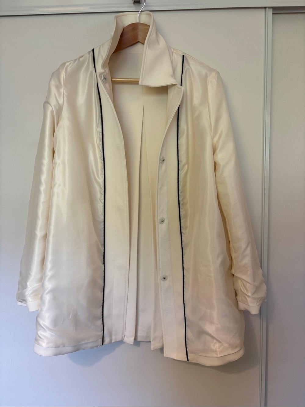 Minimalist Scandi Coat Size Large A-Line Cream White Sophisticated Office Guest - Picture 6 of 13